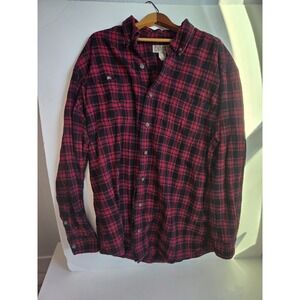 Duluth Trading Co Shirt Mens XL Tall Red Black Plaid Flannel Button Down Work
